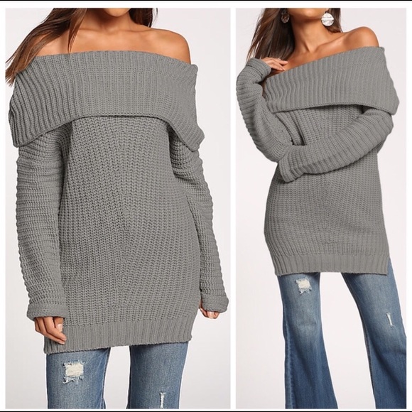 Sweaters - Host Pick! New! Gray offshoulder long sweater
